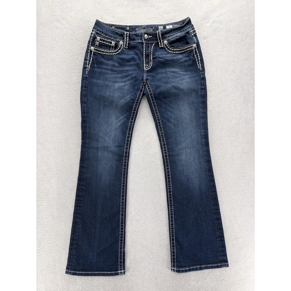 Miss Me Signature Boot Bootcut Jeans Womens 31 Blue Dark Wash Low Rise Stretch
